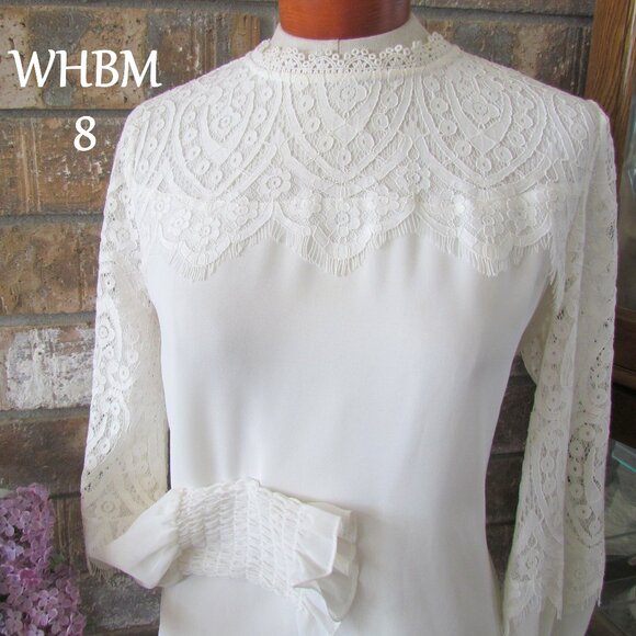 LACE BLOUSE, 8, CREAM OFF-WHITE IVORY by WHITE HOUSE BLACK MARKET, LONG SLEEVES - Picture 1 of 8